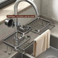 Premium Silver Aluminium Faucet Shelf Sink Draining Basket with Towel Holder