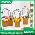 25x Kraft Paper Bag Flowers Waterproof Bouquet Basket Gift Box With Handle - 25PCS-Sq Small - SuperSaverAU - view 1
