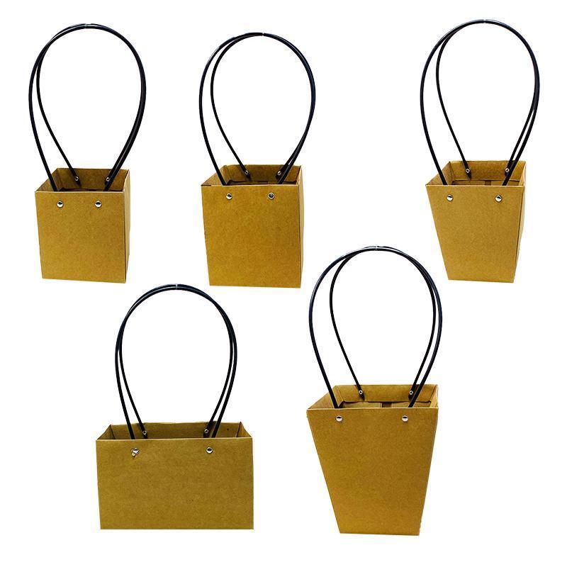 25x Kraft Paper Bag Flowers Waterproof Bouquet Basket Gift Box With Handle - 25PCS-Sq Big