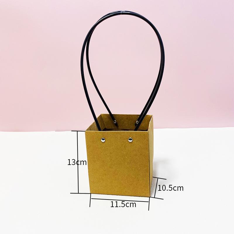 25x Kraft Paper Bag Flowers Waterproof Bouquet Basket Gift Box With Handle - 25PCS-Sq Big