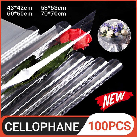 STOBOK 100PCS Clear Cellophane Wrap Rolls - 60*60CM, Transparent, 2.5 Mil Thickness