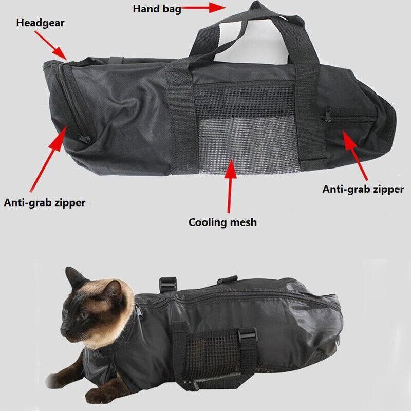 Premium Black Cat Grooming Restraint Bath Bag for Washing & Nail Trimming