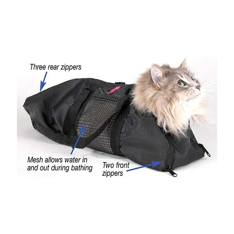 Premium Black Cat Grooming Restraint Bath Bag for Washing & Nail Trimming