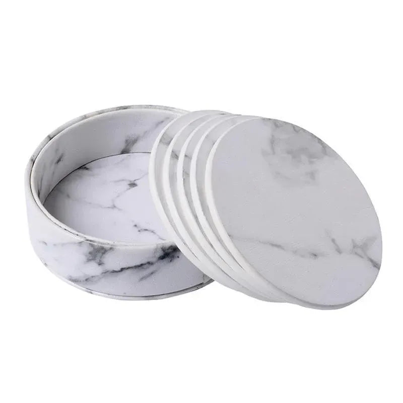 Premium Marble PU Coasters – Marble Black 6 Pack with Holder