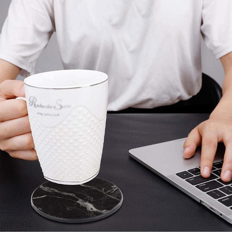 Premium Marble PU Coasters – Marble Black 6 Pack with Holder
