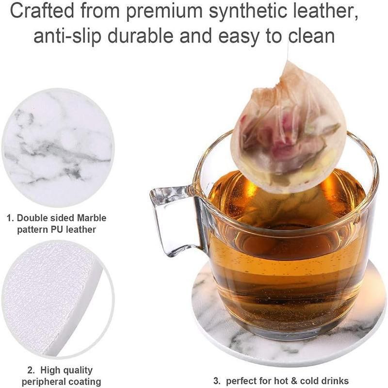 Premium Marble PU Coasters – Marble Black 6 Pack with Holder