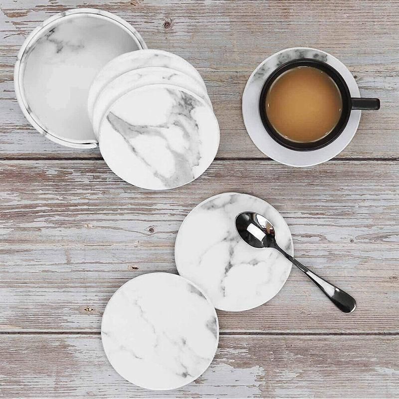 Premium Marble PU Coasters – Marble Black 6 Pack with Holder