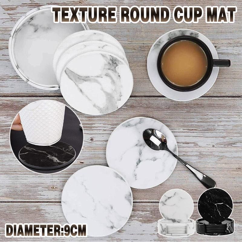 Premium Marble PU Coasters – Marble Black 6 Pack with Holder