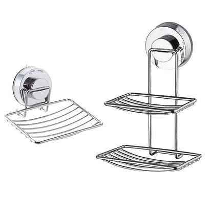 Premium Shower Soap Holder - Stainless Steel Suction Cup Bathroom Basket - Double Layer