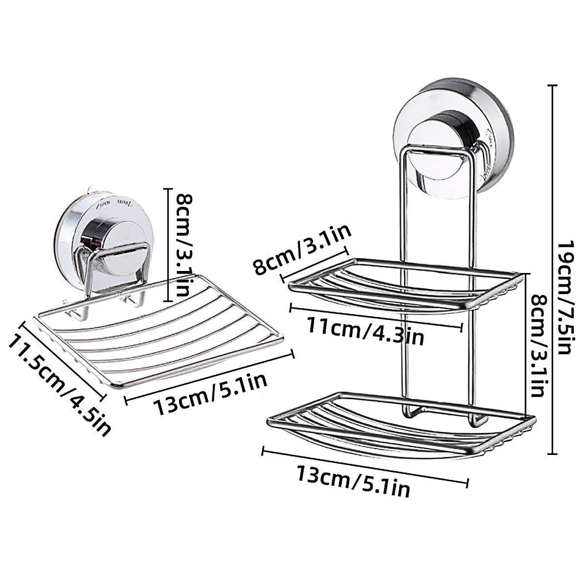 Premium Shower Soap Holder - Stainless Steel Suction Cup Bathroom Basket - Double Layer
