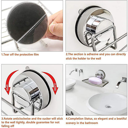 Premium Shower Soap Holder - Stainless Steel Suction Cup Bathroom Basket - Double Layer