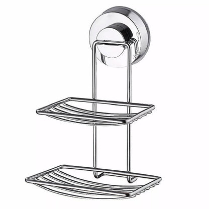 Premium Shower Soap Holder - Stainless Steel Suction Cup Bathroom Basket - Double Layer