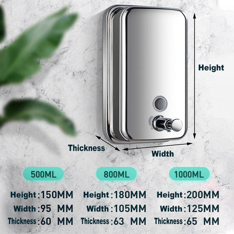 Stainless Steel Wall Mounted Soap Dispenser 500ML - Stylish & Durable for Hotels, Homes - SuperSaverAU - view 1