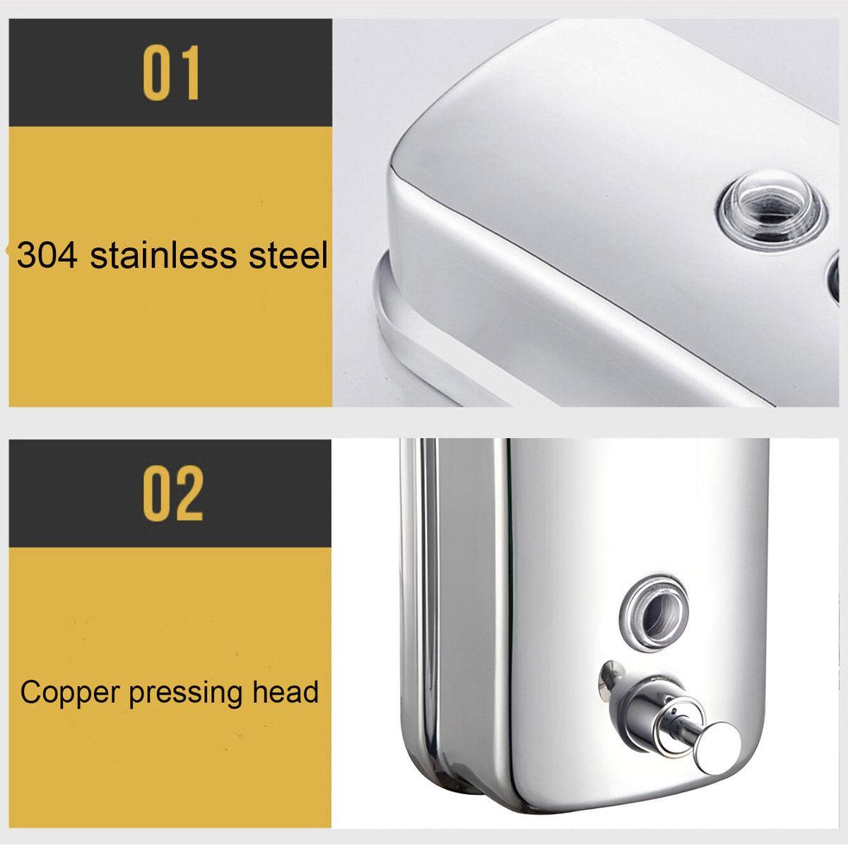 Stainless Steel Wall Mounted Soap Dispenser 500ML - Stylish & Durable for Hotels, Homes - SuperSaverAU - view 2