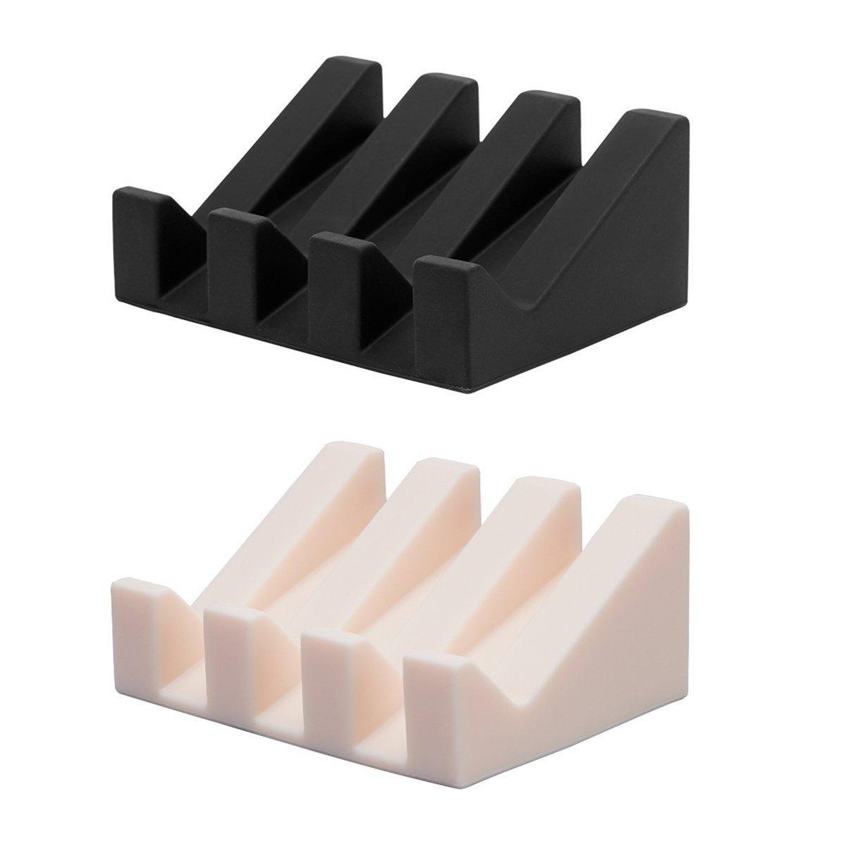 Premium 2 Pack White Silicone Soap Dish Holder Non Slip Draining Tray