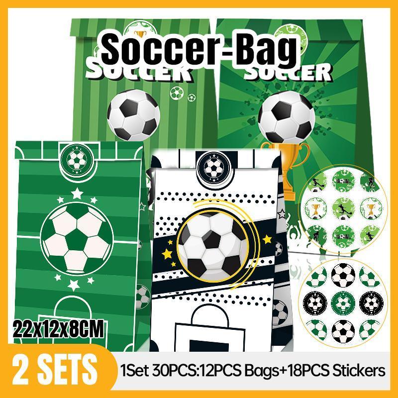 Fashion Football Sport Gift Bags Green Kraft Paper Sticker Set Party Favor Bags - 2sets-LB153 - SuperSaverAU - view 1