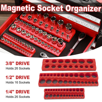 Magnetic Socket Storage Rack Organizer for 1/4, 3/8, 1/2-Inch Drives