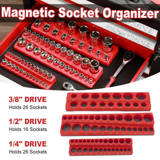 Magnetic Socket Storage Rack Organizer for 1/4, 3/8, 1/2-Inch Drives