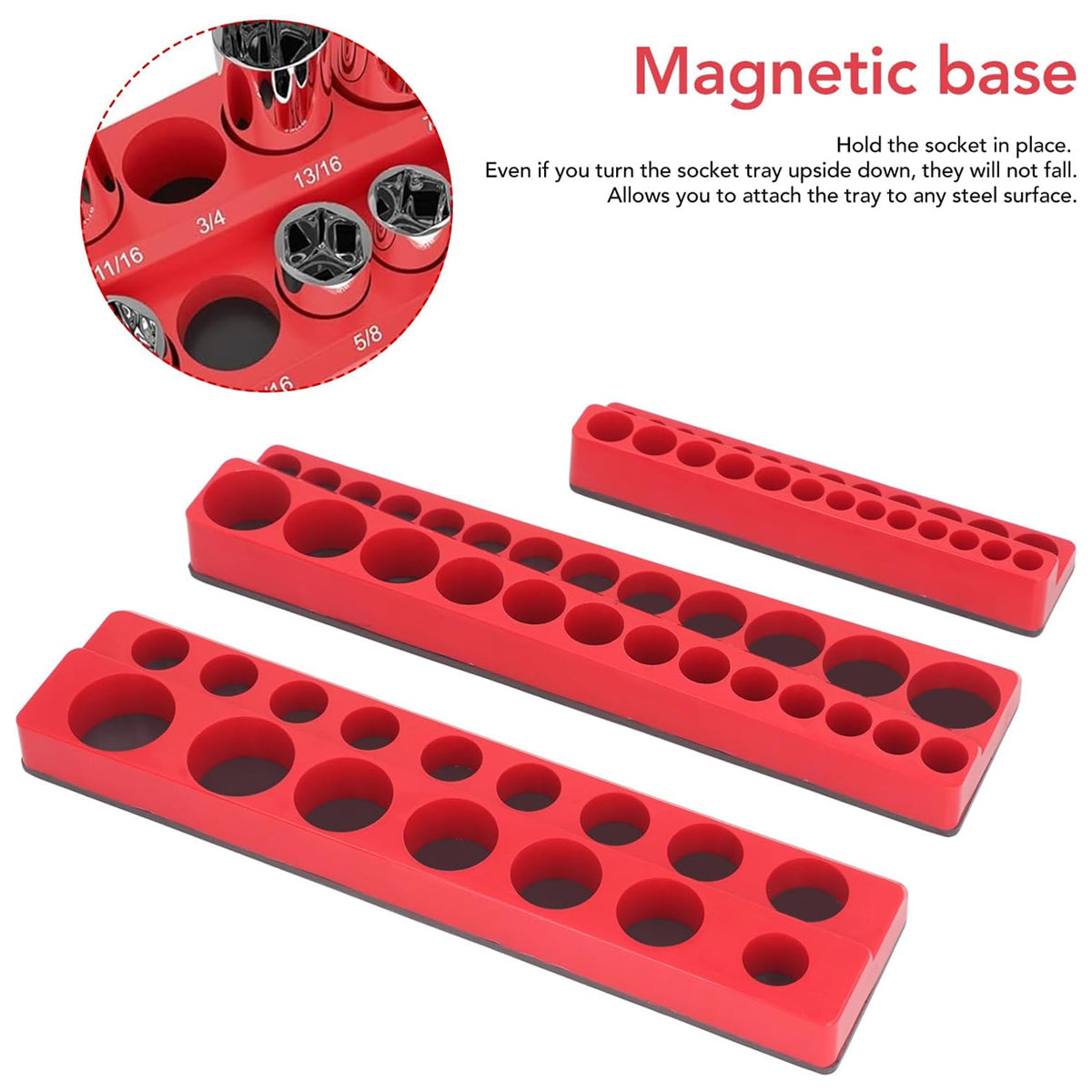 Magnetic Socket Storage Rack Organizer for 1/4, 3/8, 1/2-Inch Drives