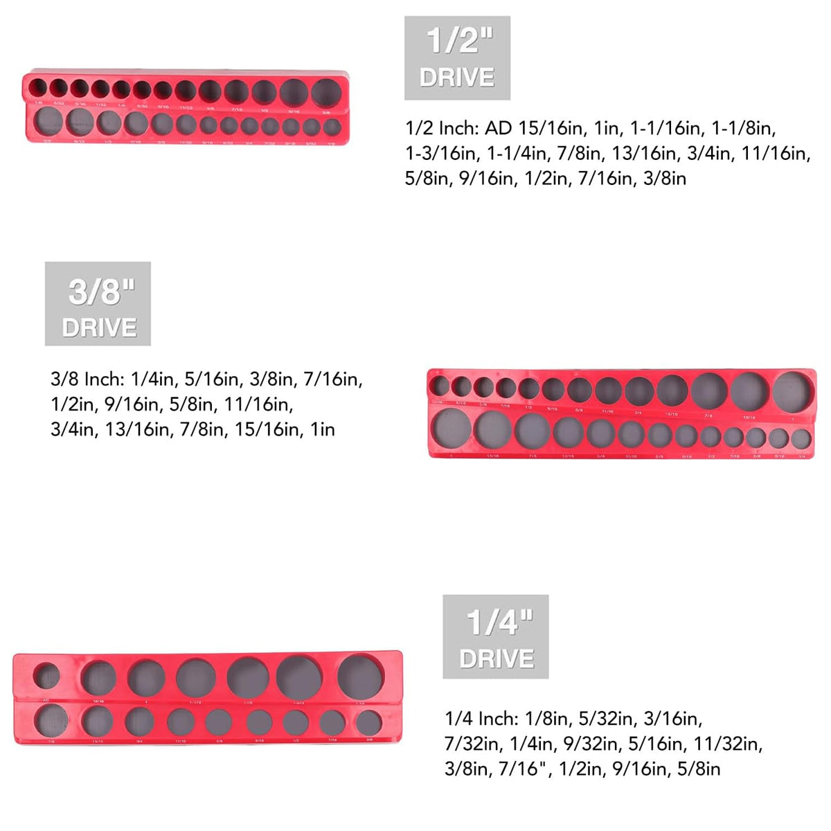 Magnetic Socket Storage Rack Organizer for 1/4, 3/8, 1/2-Inch Drives