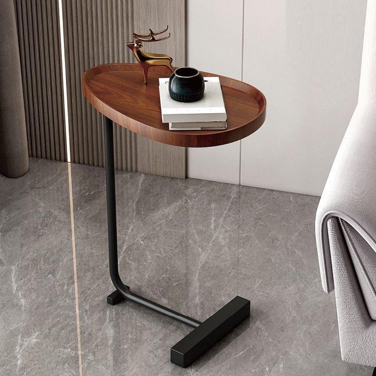 C-Shaped Wooden Snack Side Table for Sofa and Bed - Minimalist Design