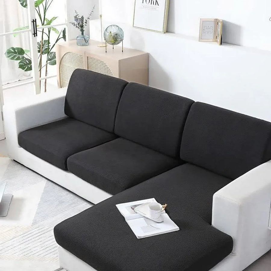 Premium Double Black Stretch Sofa Slipcover Elastic Couch Protector 4 Season