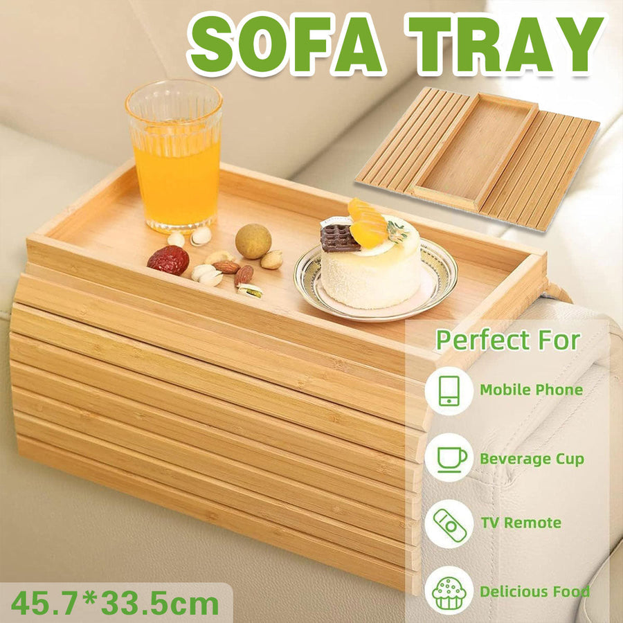 Premium Bamboo Foldable Sofa Armrest Tray Organiser 45.7x33.5cm