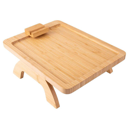Wooden Lazy Sofa Tray with Rotating Mobile Phone Tablet Holder