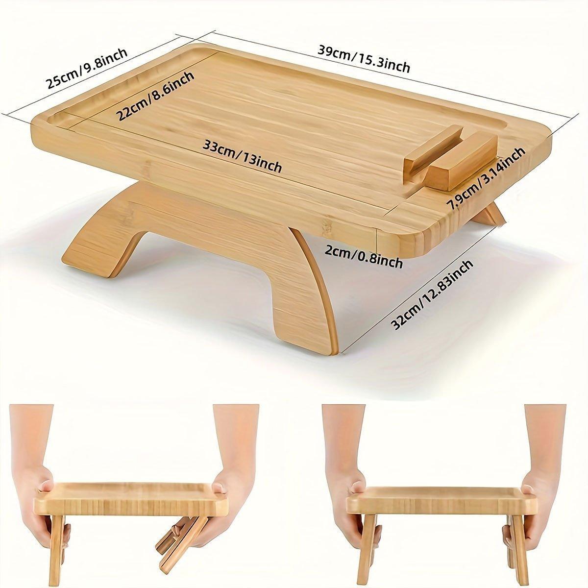 Wooden Lazy Sofa Tray with Rotating Mobile Phone Tablet Holder