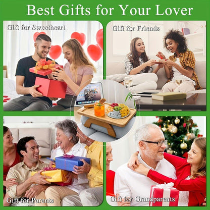 Wooden Lazy Sofa Tray with Rotating Mobile Phone Tablet Holder