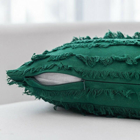 Premium Boho Tassel Fringe Cushion Cover – Green 45 x 45cm