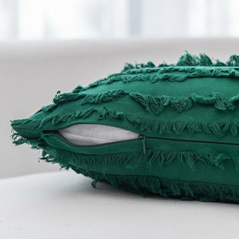Premium Boho Tassel Fringe Cushion Cover – Green 45 x 45cm