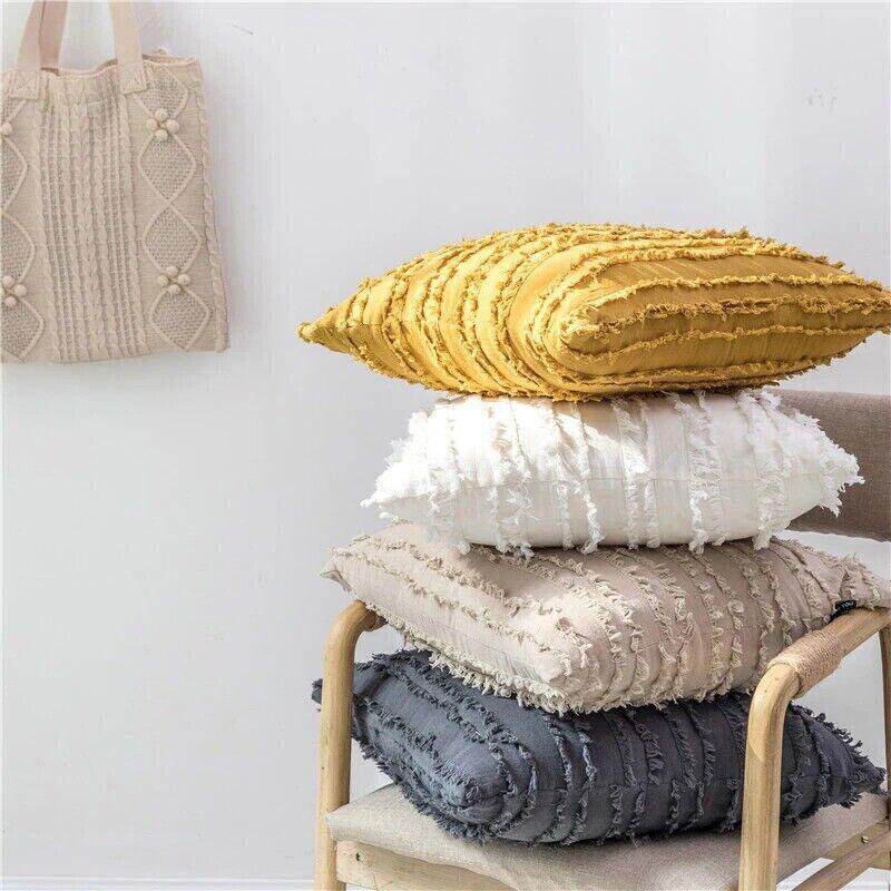 Premium Boho Tassel Fringe Cushion Cover – Khaki 45 x 45cm