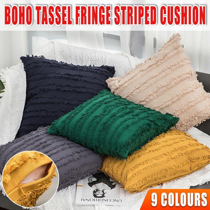 Premium Boho Tassel Fringe Cushion Cover – Navy 45 x 45cm