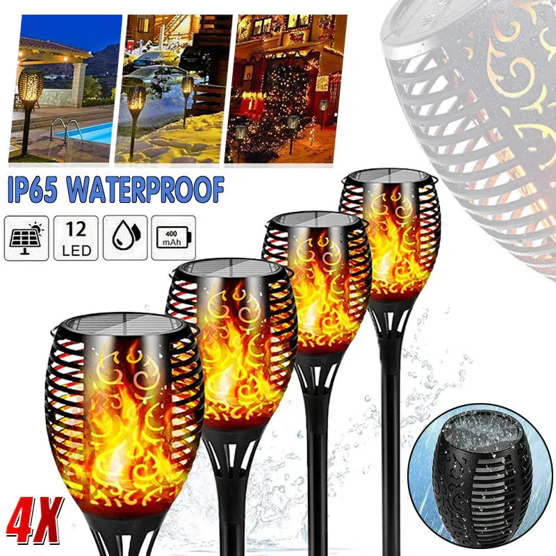 Premium Solar Flickering Flame Torch Lights – 4 Pack