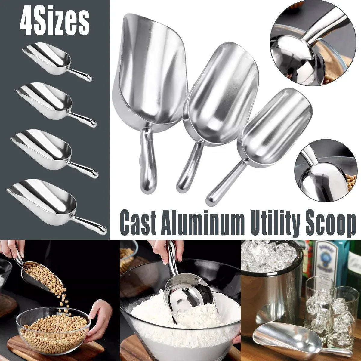 Premium Cast Aluminium Ice and Food Scoop – Large