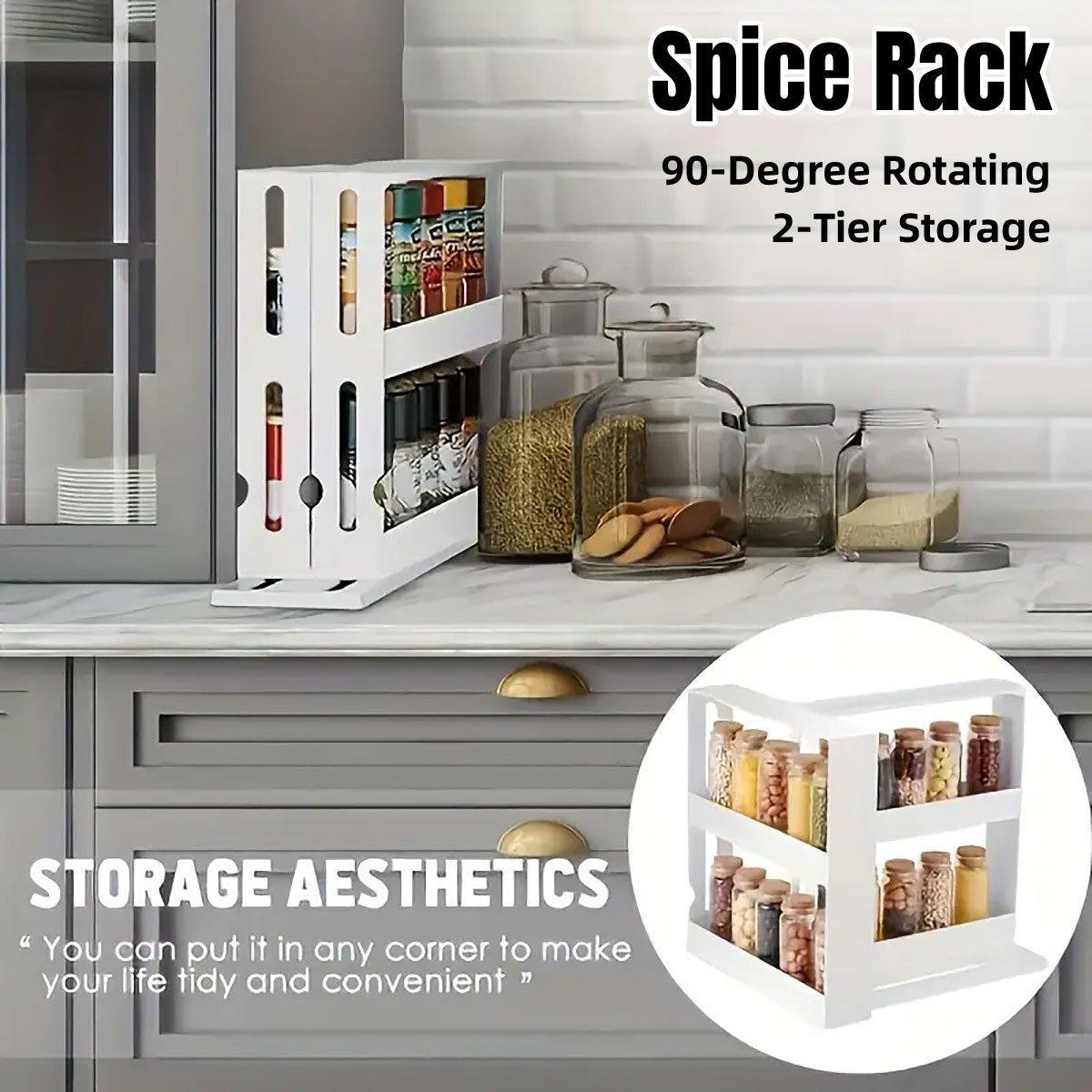 Rotating 2-Tier Spice Rack Kitchen Organizer for Easy Storage