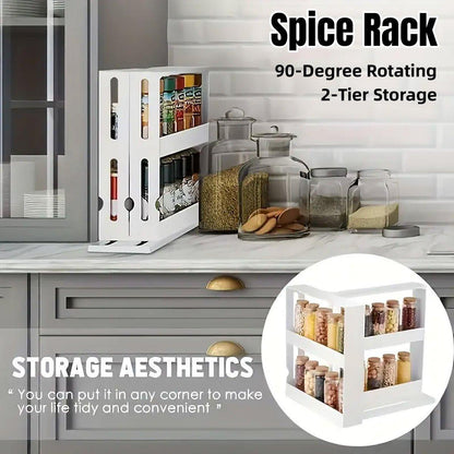 Rotating 2-Tier Spice Rack Kitchen Organizer for Easy Storage