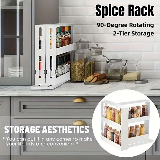 Rotating 2-Tier Spice Rack Kitchen Organizer for Easy Storage
