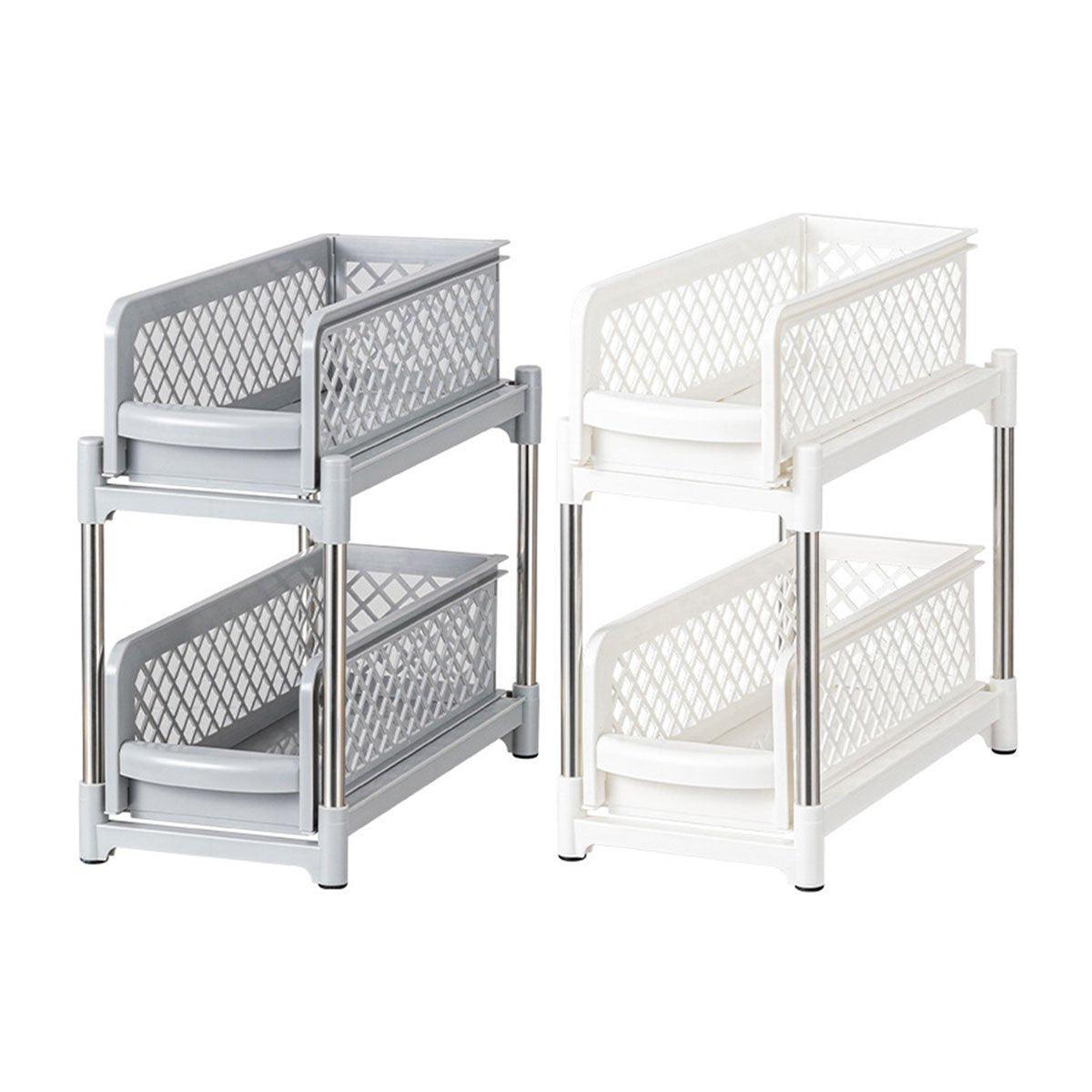 Premium Kitchen Sink Storage Rack - Plastic Drawer Organizer Shelf - Grey