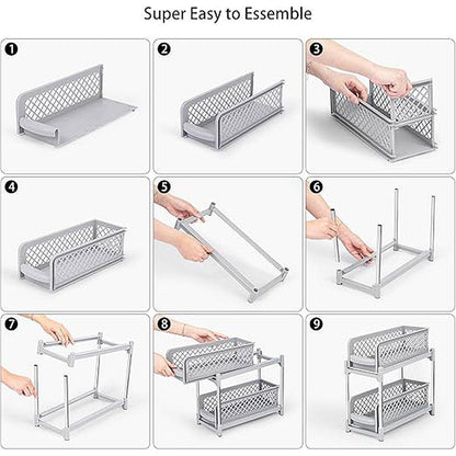Premium Kitchen Sink Storage Rack - Plastic Drawer Organizer Shelf - Grey