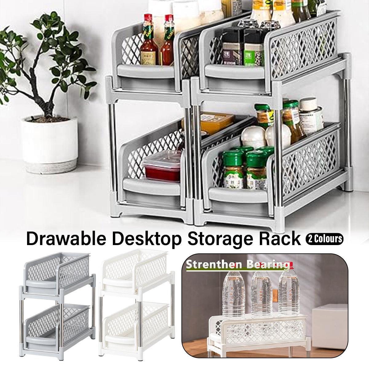 Premium Kitchen Sink Storage Rack - Plastic Drawer Organizer Shelf - White