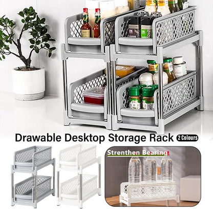 Premium Kitchen Sink Storage Rack - Plastic Drawer Organizer Shelf - White