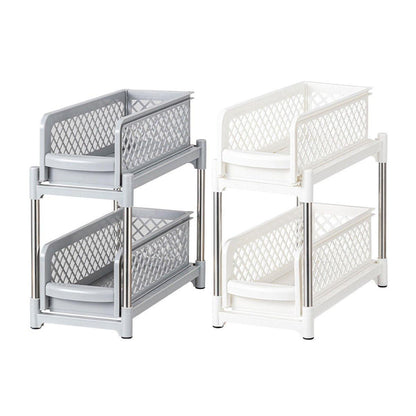 Premium Kitchen Sink Storage Rack - Plastic Drawer Organizer Shelf - White