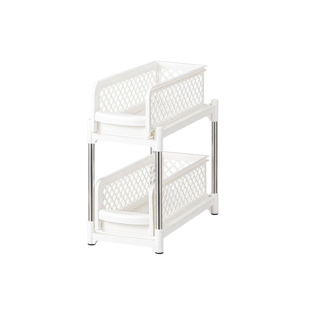 Premium Kitchen Sink Storage Rack - Plastic Drawer Organizer Shelf - White