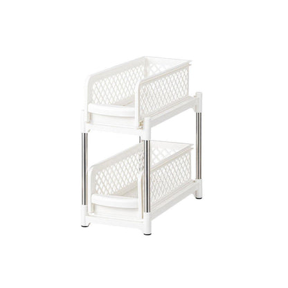 Premium Kitchen Sink Storage Rack - Plastic Drawer Organizer Shelf - White