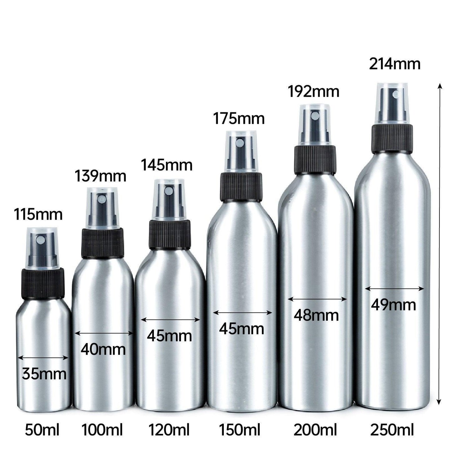 10pcs Refillable Aluminum Spray Bottles - 250ml - Premium