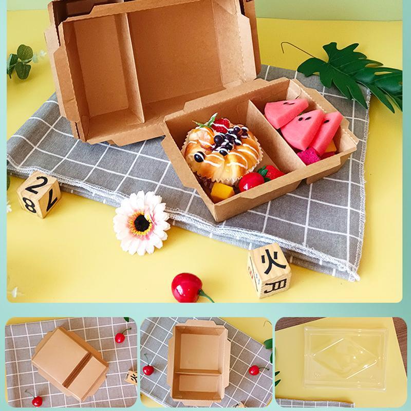 200PCS Kraft Paper Lunch Boxes - 900ml Takeaway Food Containers with PET Lid