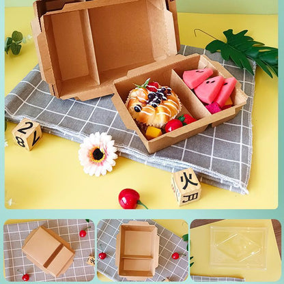 200PCS Kraft Paper Lunch Boxes - 900ml Takeaway Food Containers with PET Lid