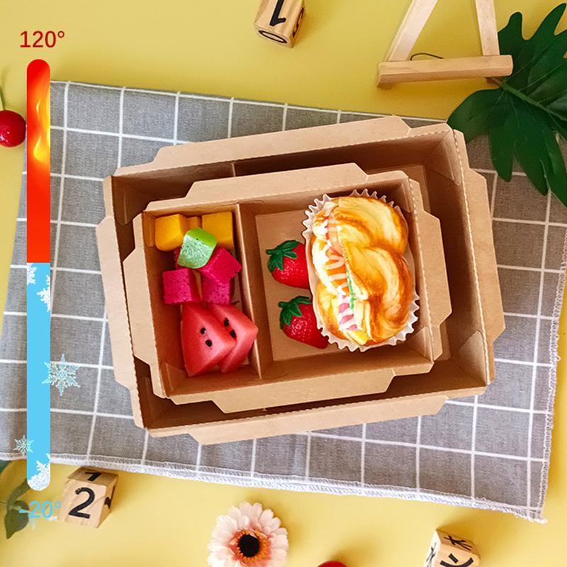 200PCS Kraft Paper Lunch Boxes - 1200ml Takeaway Food Containers with PET Lid